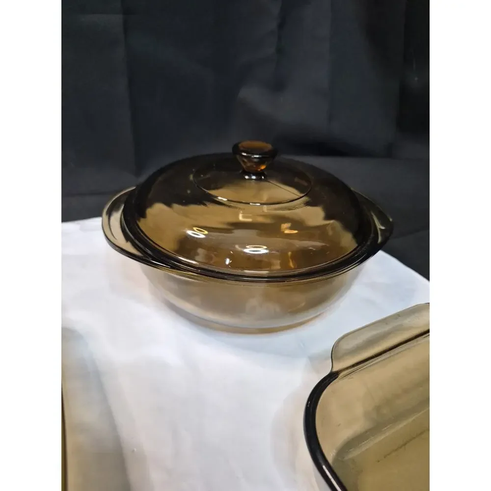 Pyrex 8 Piece Harvest Amber Brown Baking Dishes Oven Cookery Set Vintage